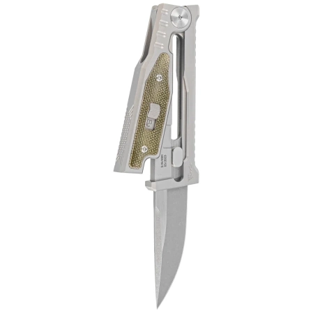Nóż grawitacyjny Reate Mini EXO OTF Gravity Drop Point Bead Blasted Titanium/Green Micarta, Stonewashed CPM 3V