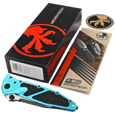 Nóż składany Microtech Socom Elite S/E-M Turquoise Aluminum/3M, Black M390 by Tony Marfione (160-1TQ)