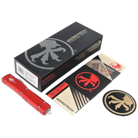 Nóż automatyczny OTF Microtech Ultratech Warhound Signature Red Aluminium, Stonewashed by Tony Marfione (119W-10RDS)