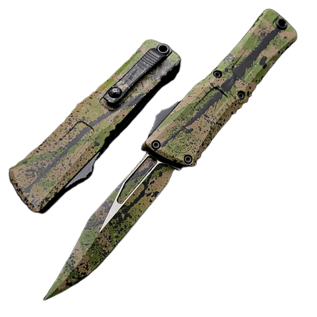 Microtech Combat Troodon Gen III Bowie Signature OTF Knife OD Green/Tan W/Black Splatter Aluminum, OD Green/Tan W/Black Splatter M390MK by Tony Marfione (1146-1ODTA BKSPLS)
