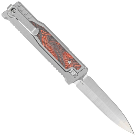 Reate Knife EXO-M OTF Gravity D/E Bead Blasted Titanium/Damascus Red-Black G10, Satin Elmax