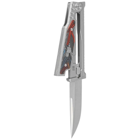 Nóż grawitacyjny Reate EXO-M OTF Gravity Drop Point Bead Blasted Titanium/Damascus MultiColor G10, Satin Elmax