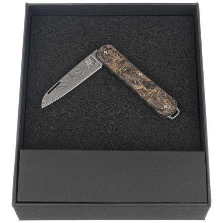 Fox Vulpis 130 LE No 147/250 Dark Matter Fat Carbon, Super Clean Damascus by Balbach Damast Pocket Knife (FX-VPDAM130 DMGO)