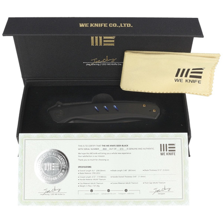 WE Knife Seer LE No 444/610 Black Titanium, Rubbed Silver CPM 20CV knife (WE20015-1)