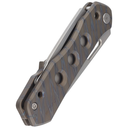WE Knife Vision R Tiger Stripe Titanium, Silver Bead Blasted CPM 20CV by Snecx Tan knife (WE21031-6)