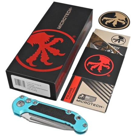 Microtech LUDT Gen III T/E Automatic Knife Turquoise Aluminum, Stonewashed P/S M390MK by Tony Marfione (1136-11TQ)