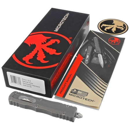 Microtech Dirac D/E OTF Knife Natural Clear Aluminum, Stonewashed M390 by Tony Marfione (225-10NC)