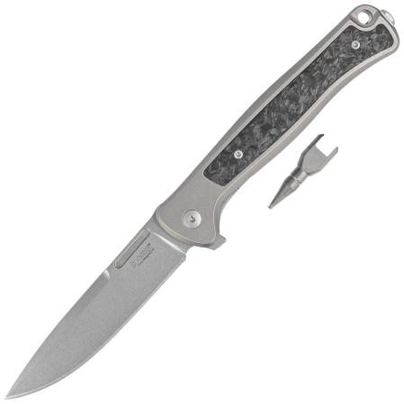 LionSteel Skinny Knife Grey Titanium/Carbon Fiber, Stonewashed MagnaCut by Molletta (SK01 GY)