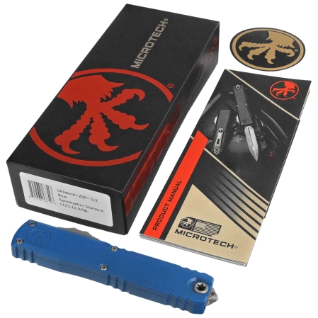 Microtech Ultratech Gen III ZBP S/E OTF Knife Blue Aluminum, Apocalyptic M390MK by Tony Marfione (1121-10APBL)