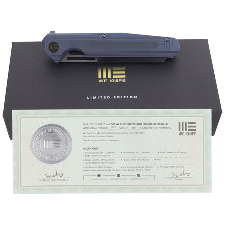 WE Knife Reiver LE No 027/260 Blue Titanium, Black Stonewashed CPM S35VN knife (WE16020-4)