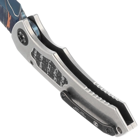 Heretic Knife Pariah-A Custom Titanium / Fat Carbon Snakeskin Inlays, Blued Baker Forge Elite AuroraMai Damascus by Tony Marfione Jr.