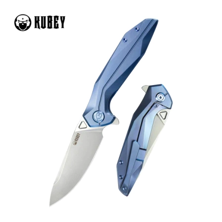 Nóż składany Kubey Nova Frame Lock Blue Titanium, Beadblasted 14C28N (KB235C)