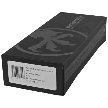 Microtech Combat Troodon Gen III Interceptor Signature OTF Knife Blue Aluminum, Stonewashed M390MK by Tony Marfione (1217-10BLS)