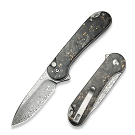 Civivi Button Lock Elementum II Knife Shredded Carbon Fiber/Golden Shred, Damascus (C18062P-10)