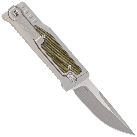 Nóż grawitacyjny Reate Mini EXO OTF Gravity Drop Point Bead Blasted Titanium/Green Micarta, Stonewashed CPM 3V