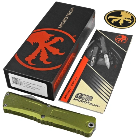 Microtech Combat Troodon Gen III D/E OTF Knife OD Green Aluminum, Apocalyptic M390MK by Tony Marfione (1142-10APOD)