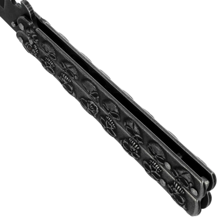 Nóż składany motylek Martinez Albainox Balisong Skull Gray Steel, Stonewashed 3Cr13Mov (02184)