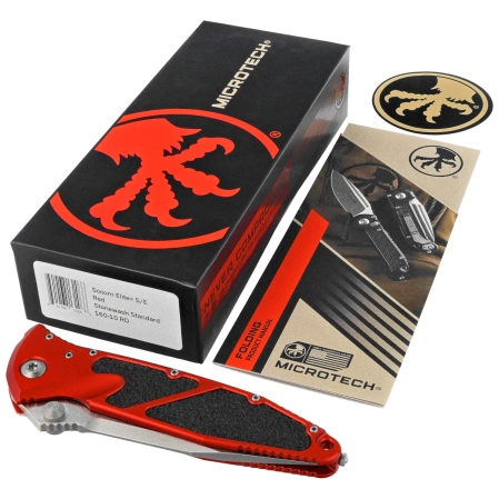 Nóż składany Microtech Socom Elite S/E-M Red Aluminum, Stonewashed M390 by Tony Marfione (160-10RD)