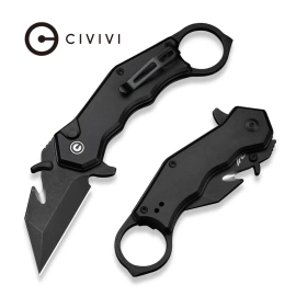 Civivi Amaroq Karambit Knife Black Aluminum, Black Stonewashed Nitro-V by Tony Sentmanat (C24018-2)