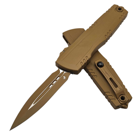 Microtech Luminary ZBP D/E Signature OTF Knife Cerakote RAL-8000 Aluminium, Cerakote RAL-8000 M390MK by Tony Marfione (1270-1CRAS)