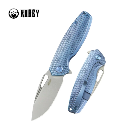 Nóż składany Kubey Tityus KB360F Blue Pattern Titanium, Bead Blasted 14C28N