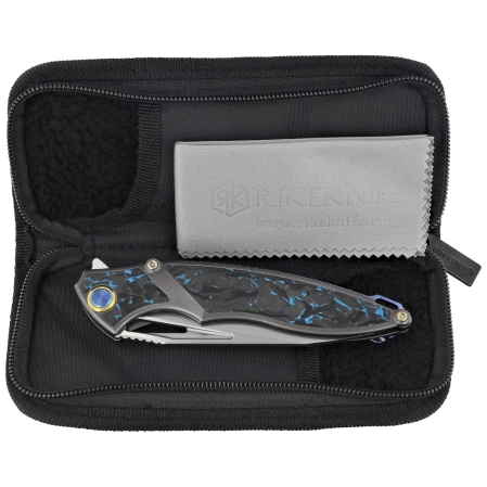 Nóż składany Rike Knife RK 1902 B/CF Titanium/Blue Carbon Fiber, Bead Blasted M390
