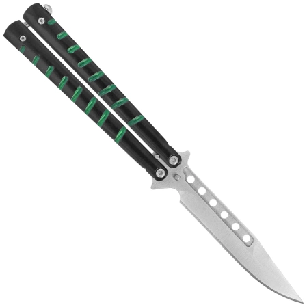 Third Decor Habitat Balisong Black/Green Stainless Steel, Satin Butterfly Knife (16071V)