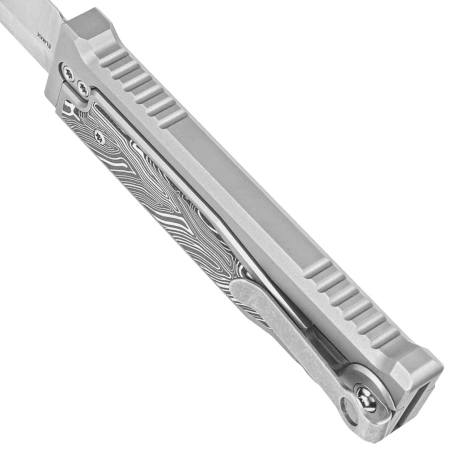 Nóż grawitacyjny Reate EXO-M OTF Gravity Drop Point Bead Blasted Titanium/Damascus Black-White G10, Satin Elmax