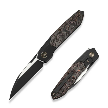WeKnife Brr15 Black Titanium/Copper Foil Carbon Fiber, Black Stonewashed/Satin M390 by Rafal Brzeski (WE24007-1)