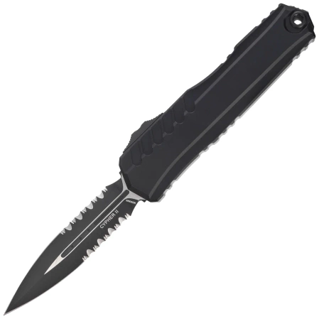 Microtech Cypher II D/E OTF Knife Black Aluminum, Tactical P/S M390MK by Deryk Munroe and Tony Marfione (1242-2T)