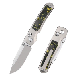 Remette RT-Aurora Knife Gray Titanium/Carbon Fiber, Manual Fine Grinding Satin/Pearlescent M390 (AURA-Y)