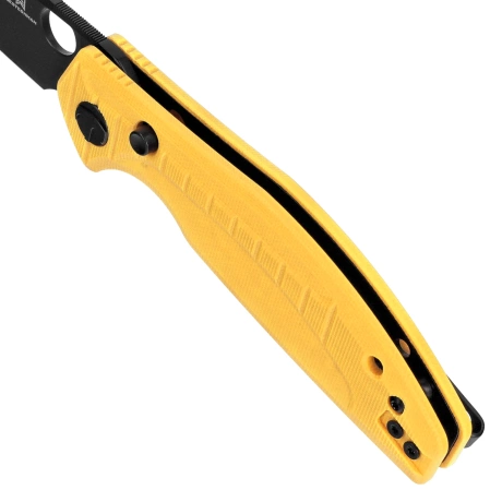 Bestechman Angry Owl Knife Yellow G10, Black PVD D2 by Keanu Alfaro (BMK12A-2)