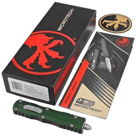 Microtech Dirac D/E OTF Knife Emerald Green Aluminum, Stonewashed by Tony Marfione (225-10EG)