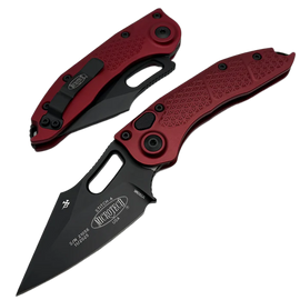 Microtech Stitch-A S/E Knife Merlot Aluminum, Black M390 by Borka Blades and Tony Marfione (169-1MR)