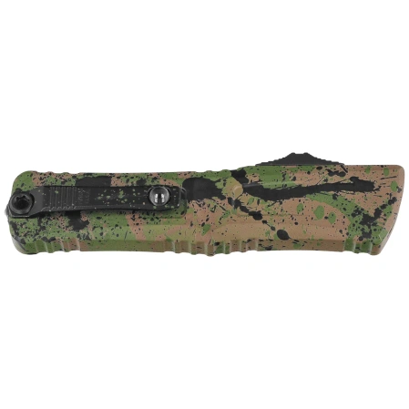 Microtech Combat Troodon Gen III Bowie Signature OTF Knife OD Green/Tan W/Black Splatter Aluminum, OD Green/Tan W/Black Splatter M390MK by Tony Marfione (1146-1ODTA BKSPLS)