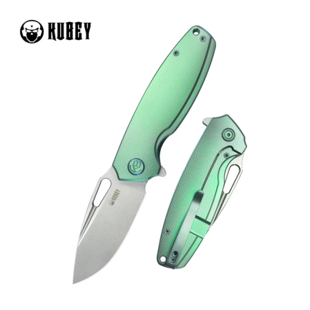 Nóż składany Kubey Tityus Green Titanium, Bead Blasted 14C28N (KB360B)