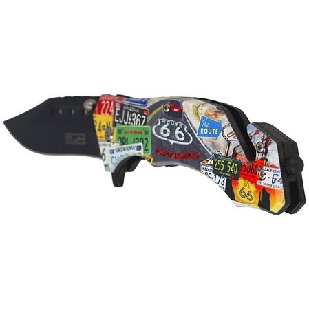 Herbertz CJH Rescue Knife motiv US Route 66, Black Blade 420 (44005)