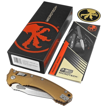 Microtech Amphibian Ram-Lok Knife Fluted Tan Aluminium, Stonewashed P/S M390MK by Tony Marfione (137RL-11FLTA)