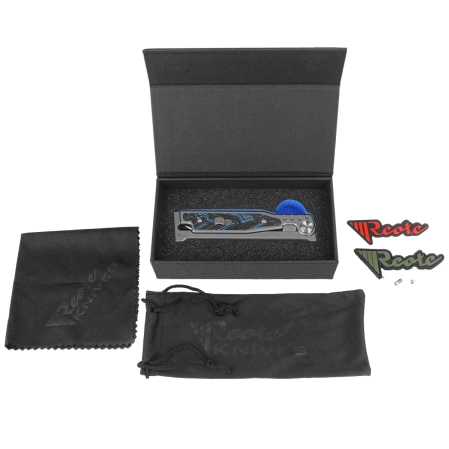 Nóż grawitacyjny Reate EXO-M Gravity Drop Point Bead Blasted Titanium/Damascus Blue-Black G10, Satin Elmax