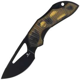 Bestechman Triassic Knife Amber Ultem, Black PVD 14C28N by Denis Simonutti (BMK17F)