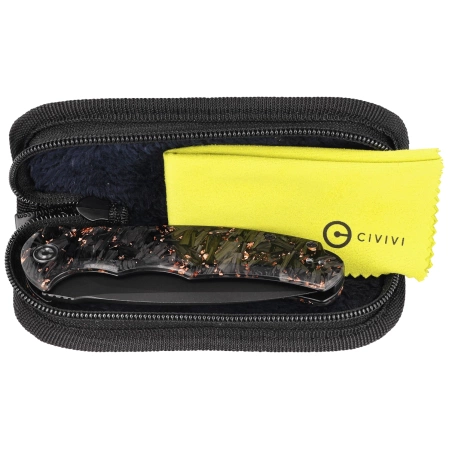 Civivi Praxis Shredded Carbon Fiber / Copper Shred, Black Stonewashed 9Cr18MoV knife (C803I)