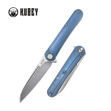 Kubey Dandy Knife Blue Titanium, Sandblasted CPM S90V by Maksym Tkachuk (KB247D)