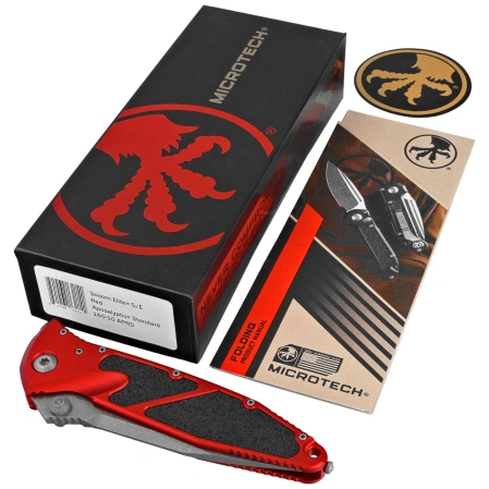 Nóż składany Microtech Socom Elite S/E-M Red Aluminum, Apocalyptic M390 by Tony Marfione (160-10APRD)