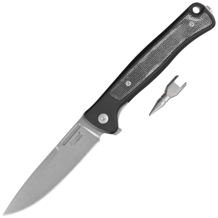 LionSteel Skinny Knife Black Aluminum/ Black Canvas Micarta, Stonewashed MagnaCut by Molletta (SK01A BS)