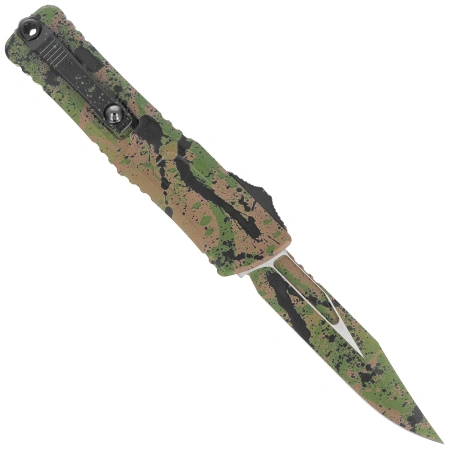 Microtech Combat Troodon Gen III Bowie Signature OTF Knife OD Green/Tan W/Black Splatter Aluminum, OD Green/Tan W/Black Splatter M390MK by Tony Marfione (1146-1ODTA BKSPLS)
