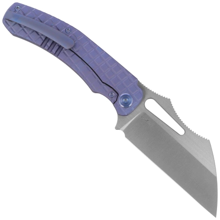 Kubey Sylow Knife Blue Titanium, Stonewashed 14C28N by James Lowe (KU260B)