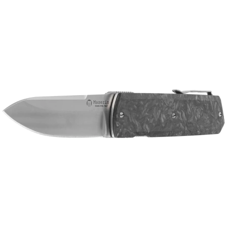 Maserin 410 Silver Black FatCarbon, Satin Elmax by Bruno Bruna Knife (410/N)