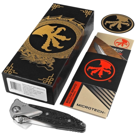 Microtech Socom Bravo Mini SP Knife Titanium/Carbon Fiber, Blue HW, Hand Rubbed Satin M390 by Tony Marfione (262M-4CFTI)