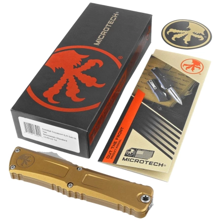 Microtech Combat Troodon Gen III S/E OTF Knife Tan Aluminum, Stonewashed M390MK by Tony Marfione (1143-10TA)