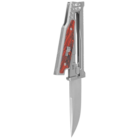 Nóż grawitacyjny Reate EXO-M OTF Gravity Drop Point Bead Blasted Titanium/Damascus Red-Black G10, Satin Elmax